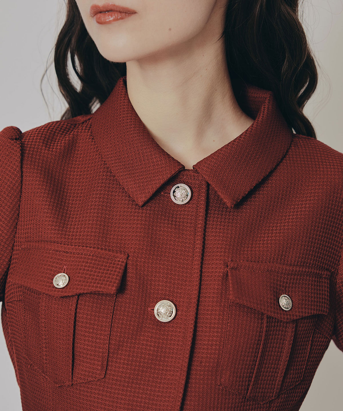 REDYAZEL「エンブレムボタンマイクロワッフルシャツワンピース」|ワンピース|