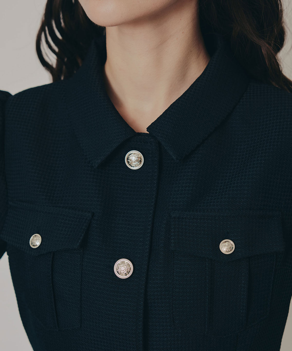 REDYAZEL「エンブレムボタンマイクロワッフルシャツワンピース」|ワンピース|