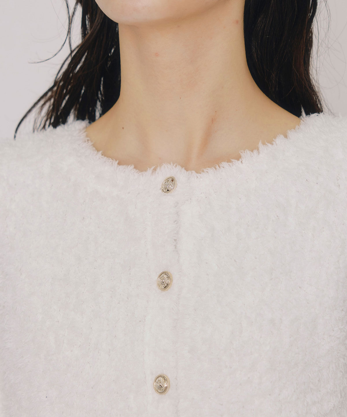 REDYAZEL「フラッフィブークレシャギーニットカーディガン」|カーディガン|