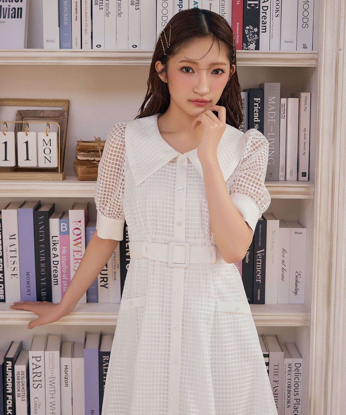 REDYAZEL「シアーチェックビッグカラーフレアロングワンピース」|ワンピース|