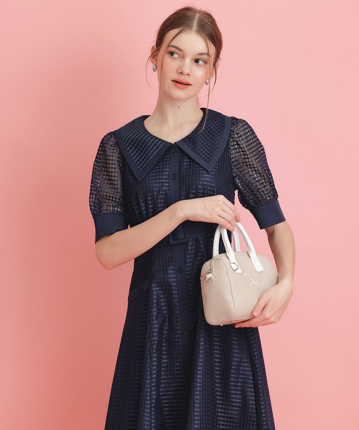 REDYAZEL「シアーチェックビッグカラーフレアロングワンピース」|ワンピース|