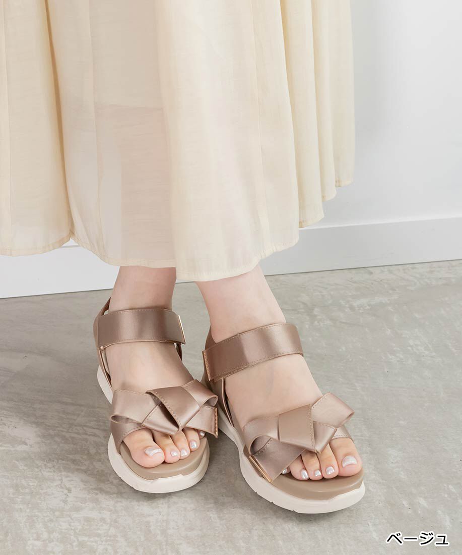  「リボンスポーツサンダル」|サンダル|ベージュ