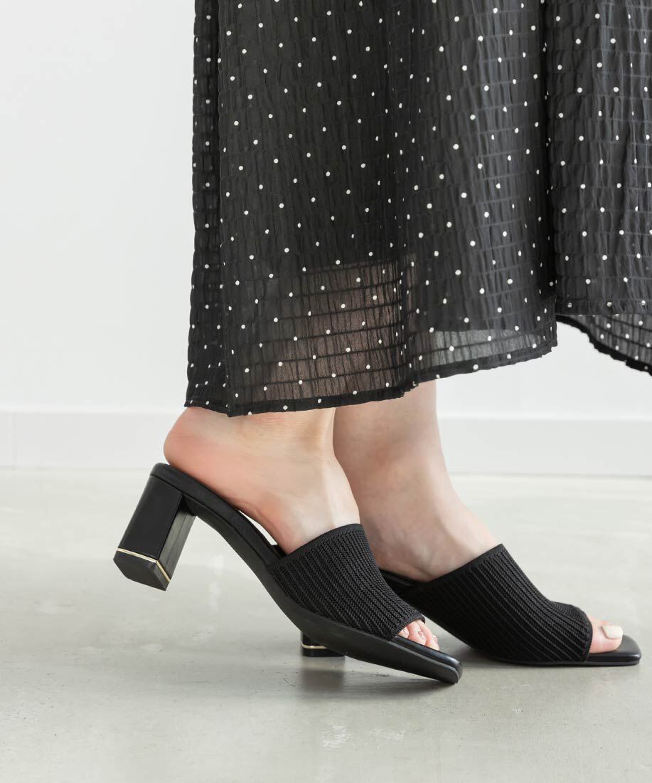  「【SUSTAINABLE】アシンメトリーニットミュールサンダル」|パンプス|