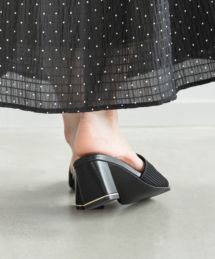  「【SUSTAINABLE】アシンメトリーニットミュールサンダル」|パンプス|