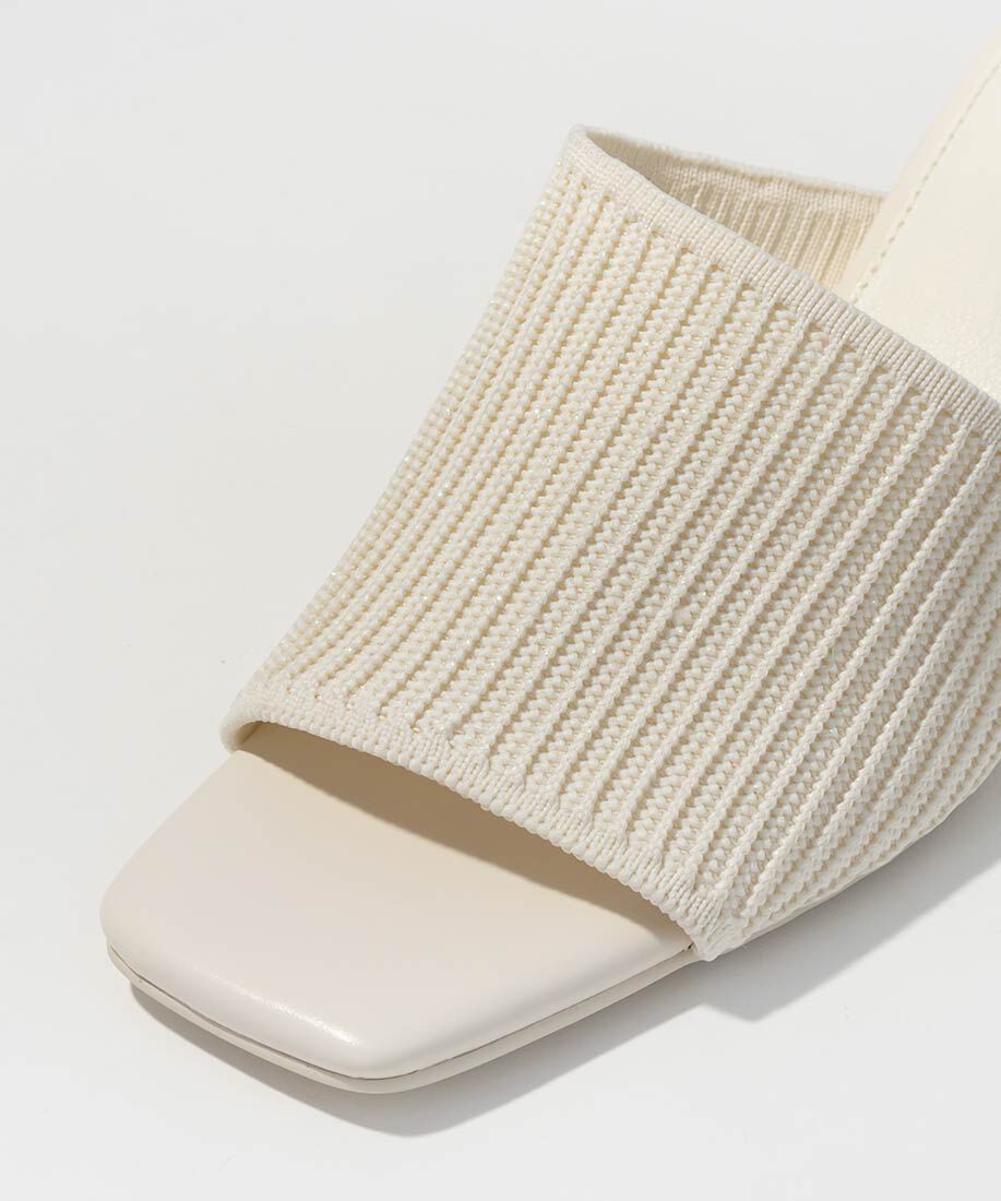  「【SUSTAINABLE】アシンメトリーニットミュールサンダル」|パンプス|