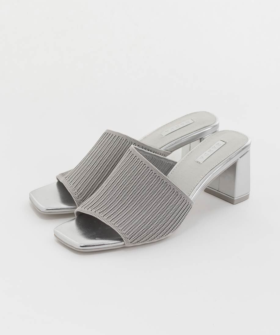  「【SUSTAINABLE】アシンメトリーニットミュールサンダル」|パンプス|