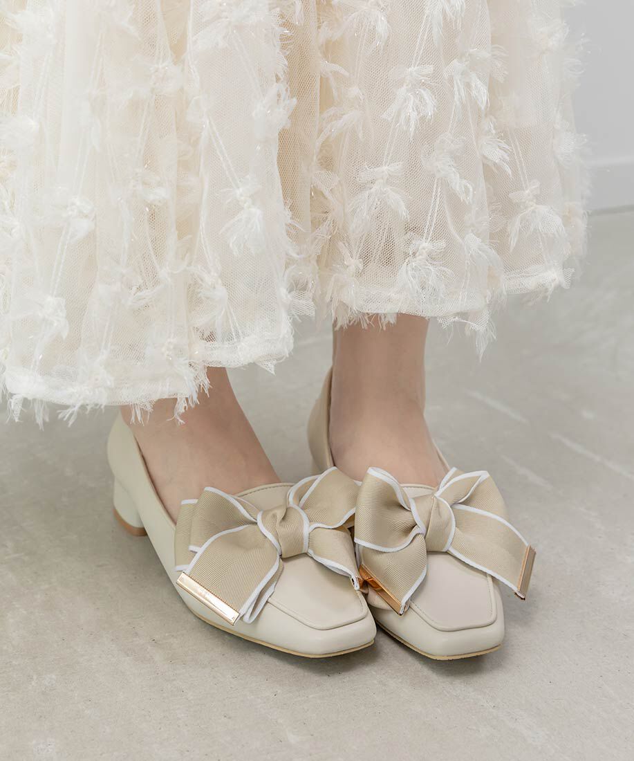  「ビッグリボンデザインローファー」|ローファー|アイボリー