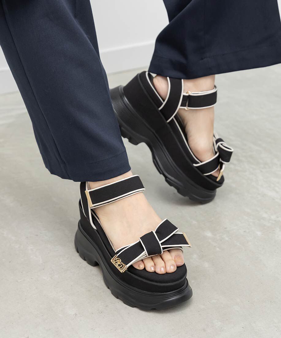  「パイピングリボンスポーツサンダル」|サンダル|ブラック