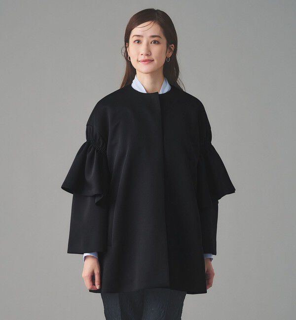 UNITED ARROWS「SPONGY フレアスリーブ コート」|ノーカラーコート|