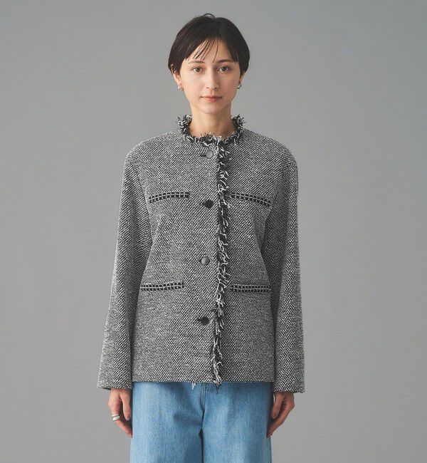 UNITED ARROWS「2トーン ツイードライク ノーカラー ジャケット」|ノーカラージャケット|