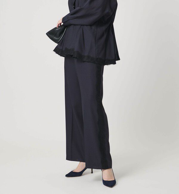 UNITED ARROWS「レース コンビ ストレートパンツ」|スラックス|NAVY