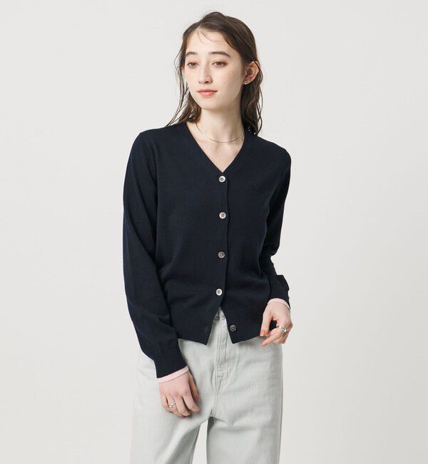 UNITED ARROWS「エンブロイダリー バイカラー カーディガン ‐ウォッシャブル‐」|カーディガン|NAVY
