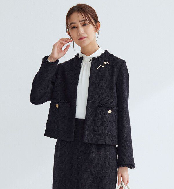 UNITED ARROWS green label relaxing「ツイードライク ノーカラー ジャケット」|ノーカラージャケット|