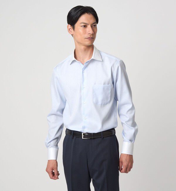 UNITED ARROWS green label relaxing「コットン シャドーストライプ クレリック ワイドカラー ドレスシャツ -イージーアイロン-」|シャツ・ブラウス|LT.BLUE