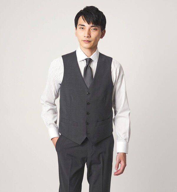 UNITED ARROWS green label relaxing「A+ TWPU トロピカル無地 スリム 5B セットアップ ベスト -ウォッシャブル-」|スーツ|DK.GRAY