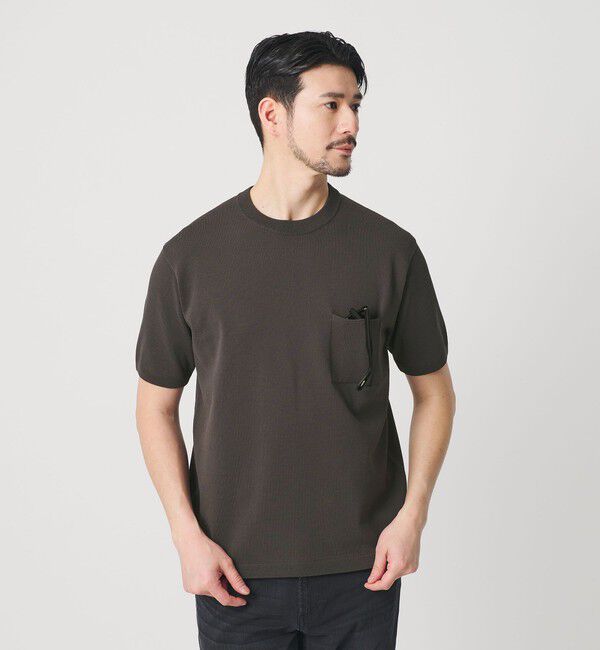 BEAUTY&YOUTH UNITED ARROWS「【WEB限定 WARDROBE SMART】マシーンウォッシュ 1ポケット ニット Tシャツ【抗菌防臭】」|Tシャツ・カットソー|DK.GRAY