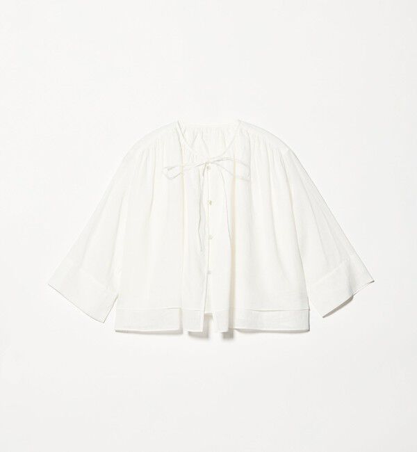BEAUTY&YOUTH UNITED ARROWS「麻ブレンド フロントリボン ティアード シャツ ウォッシャブル」|シャツ・ブラウス|WHITE
