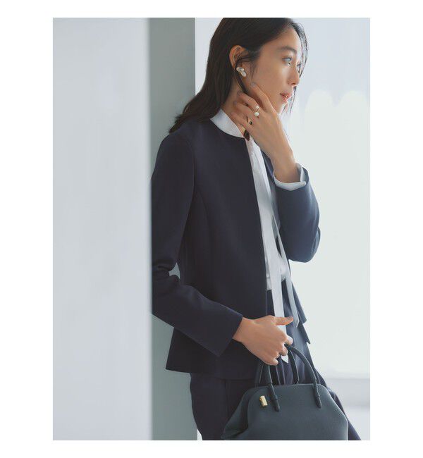 Demi-Luxe BEAMS 「トリアセ ペプラムジャケット＊」|ノーカラージャケット|NAVY