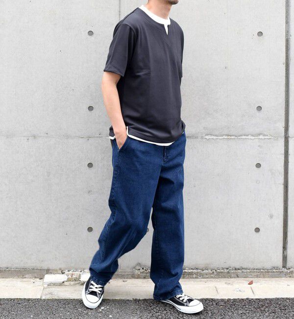 SHIPS any「【WEB限定】SHIPS any: キーネック ジャカード フェイクレイヤード Tシャツ◇」|Tシャツ・カットソー|