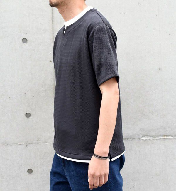 SHIPS any「【WEB限定】SHIPS any: キーネック ジャカード フェイクレイヤード Tシャツ◇」|Tシャツ・カットソー|