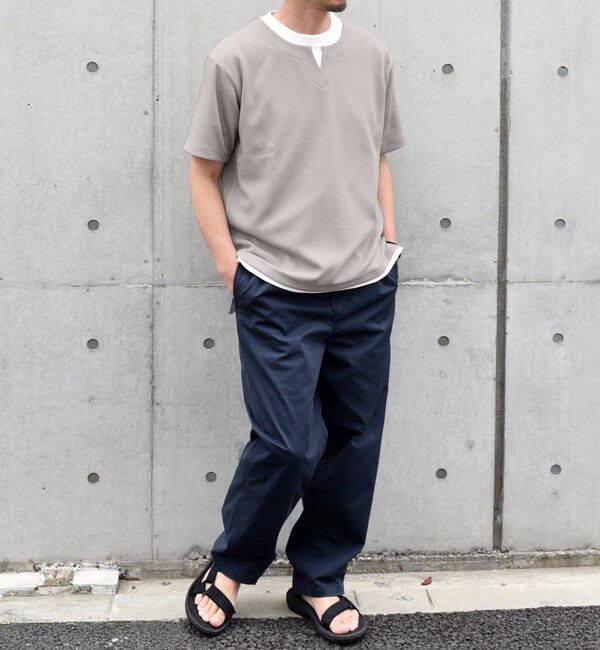 SHIPS any「【WEB限定】SHIPS any: キーネック ジャカード フェイクレイヤード Tシャツ◇」|Tシャツ・カットソー|