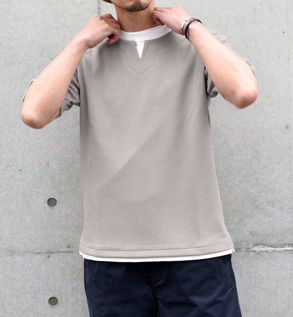 SHIPS any「【WEB限定】SHIPS any: キーネック ジャカード フェイクレイヤード Tシャツ◇」|Tシャツ・カットソー|