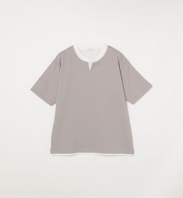 SHIPS any「【WEB限定】SHIPS any: キーネック ジャカード フェイクレイヤード Tシャツ◇」|Tシャツ・カットソー|