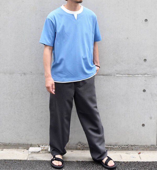 SHIPS any「【WEB限定】SHIPS any: キーネック ジャカード フェイクレイヤード Tシャツ◇」|Tシャツ・カットソー|