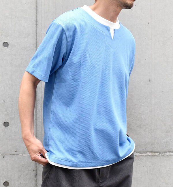 SHIPS any「【WEB限定】SHIPS any: キーネック ジャカード フェイクレイヤード Tシャツ◇」|Tシャツ・カットソー|