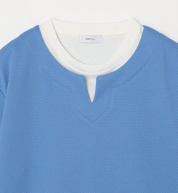 SHIPS any「【WEB限定】SHIPS any: キーネック ジャカード フェイクレイヤード Tシャツ◇」|Tシャツ・カットソー|