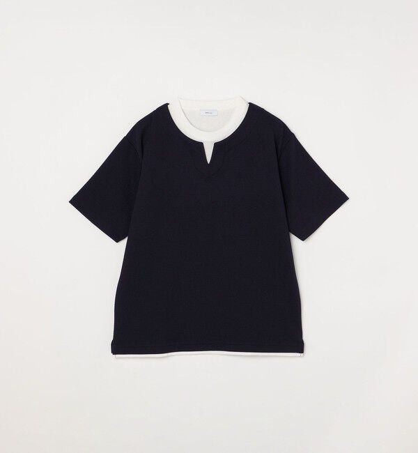 SHIPS any「【WEB限定】SHIPS any: キーネック ジャカード フェイクレイヤード Tシャツ◇」|Tシャツ・カットソー|