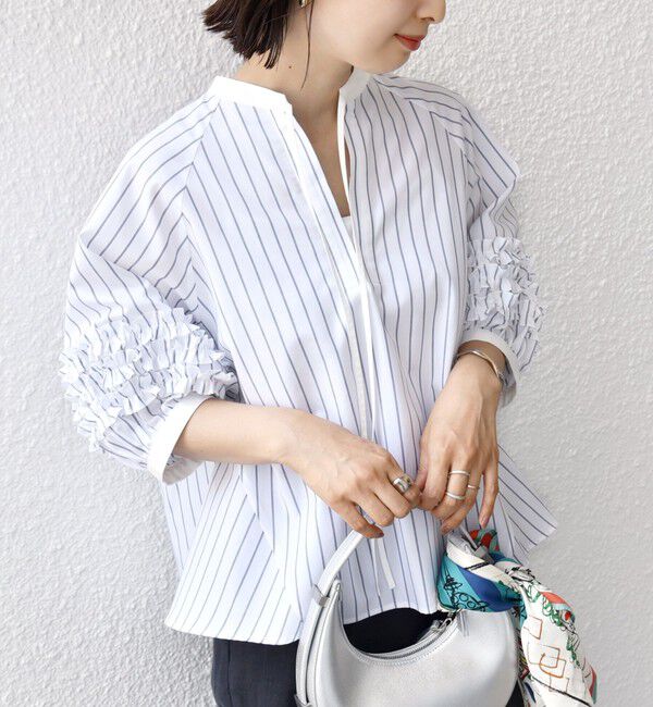 SHIPS for women「【WEB限定】〈手洗い可能〉袖 フリル デザイン ブラウス」|シャツ・ブラウス|