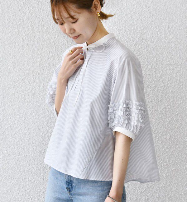 SHIPS for women「【WEB限定】〈手洗い可能〉袖 フリル デザイン ブラウス」|シャツ・ブラウス|ライトグレー
