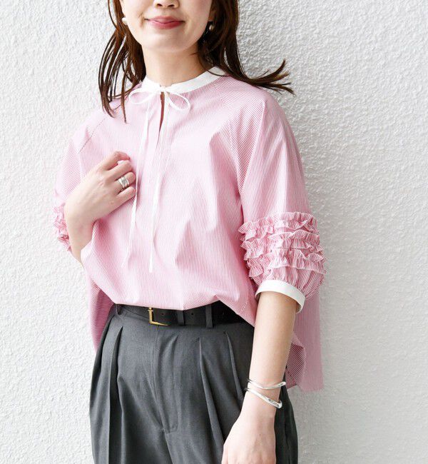SHIPS for women「【WEB限定】〈手洗い可能〉袖 フリル デザイン ブラウス」|シャツ・ブラウス|