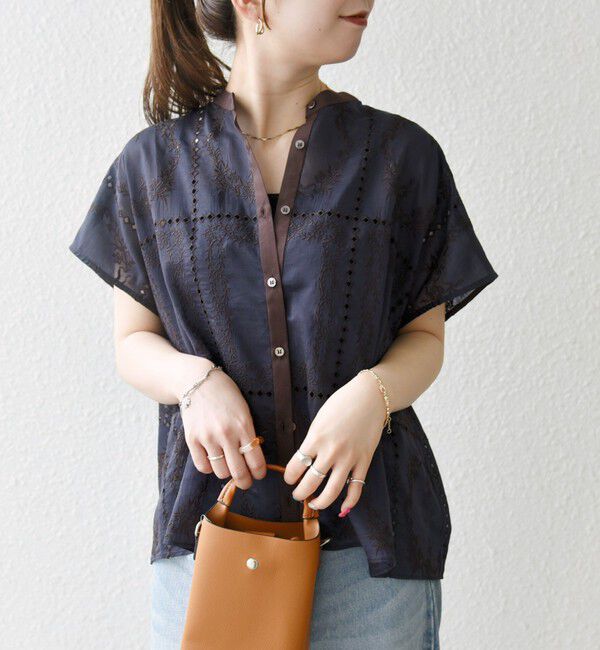 SHIPS any「《一部追加予約》SHIPS any:〈手洗い可能〉エンブロイダリー レース シアー フレンチスリーブ シャツ」|シャツ・ブラウス|