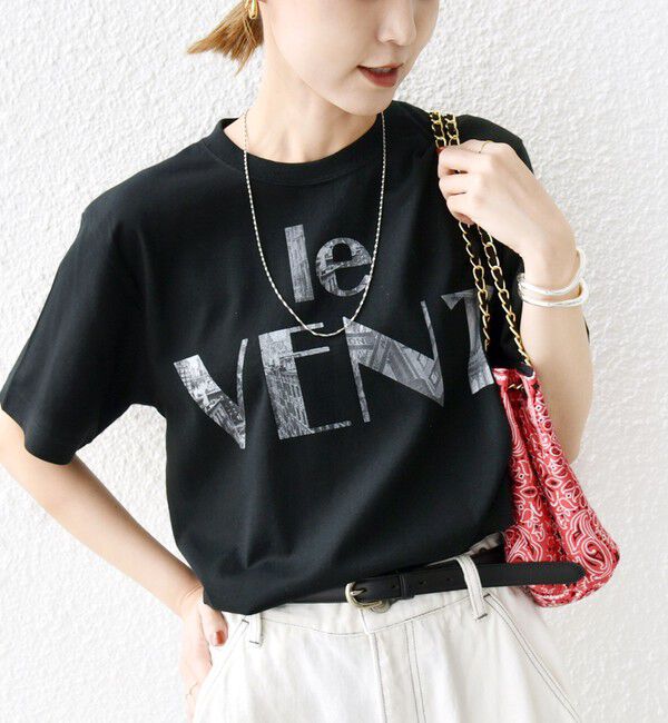 SHIPS for women「【WEB限定】コットン 天竺 ロゴ プリント TEE」|Tシャツ・カットソー|ブラック