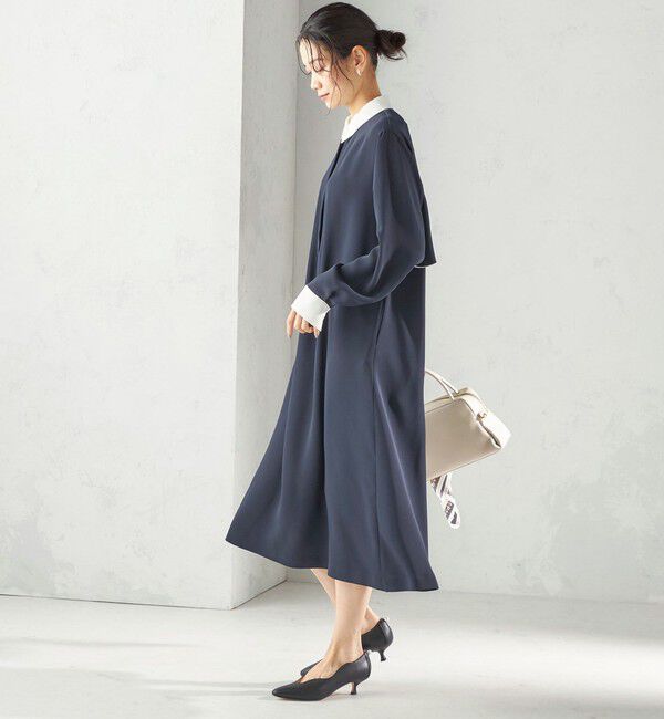 SHIPS for women「〈洗濯機可能〉ライト ダブルクロス バックフリル Aライン ワンピース（セレモニー対応可）」|ワンピース|