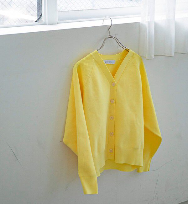 quaranciel「quaranciel:〈手洗い可能〉アゼ Vネック コンパクト ニット カーディガン」|カーディガン|イエロー