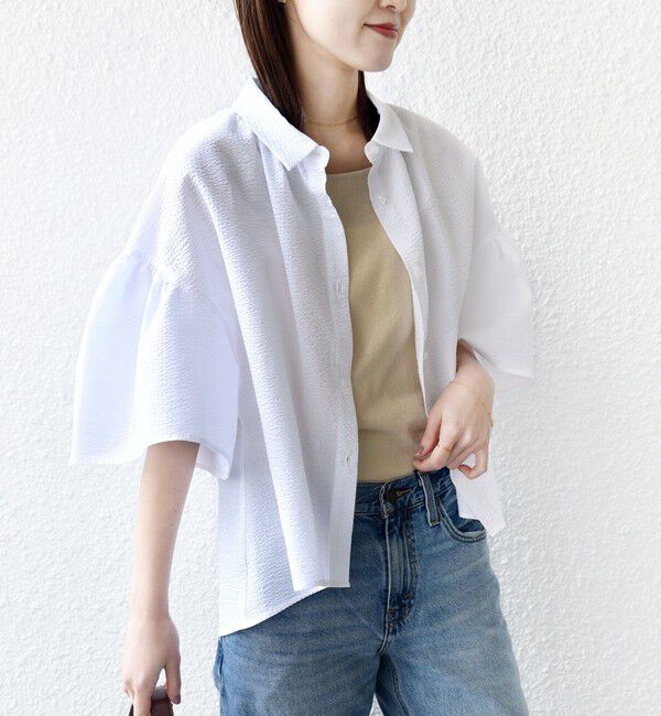 SHIPS for women「【WEB限定】〈手洗い可能〉サッカー ギャザー シャツ 羽織」|シャツ・ブラウス|