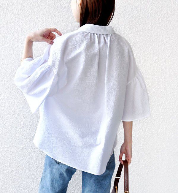 SHIPS for women「【WEB限定】〈手洗い可能〉サッカー ギャザー シャツ 羽織」|シャツ・ブラウス|