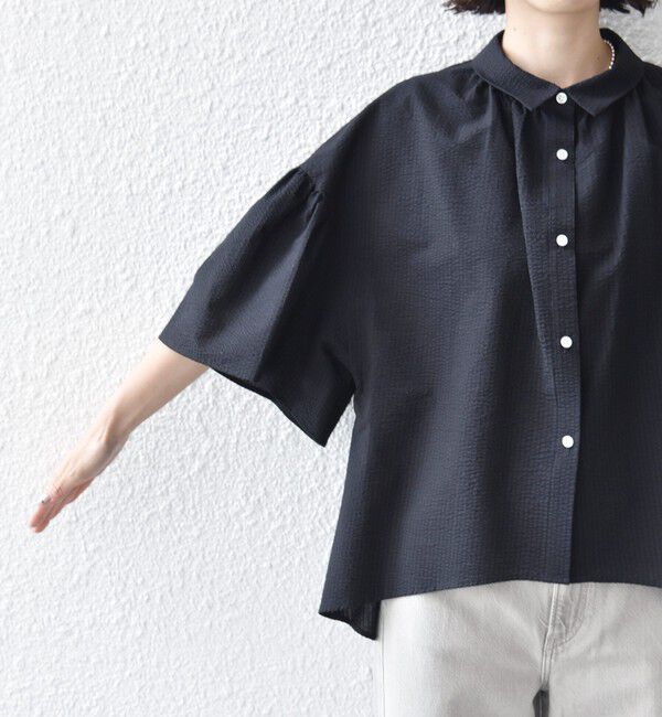 SHIPS for women「【WEB限定】〈手洗い可能〉サッカー ギャザー シャツ 羽織」|シャツ・ブラウス|