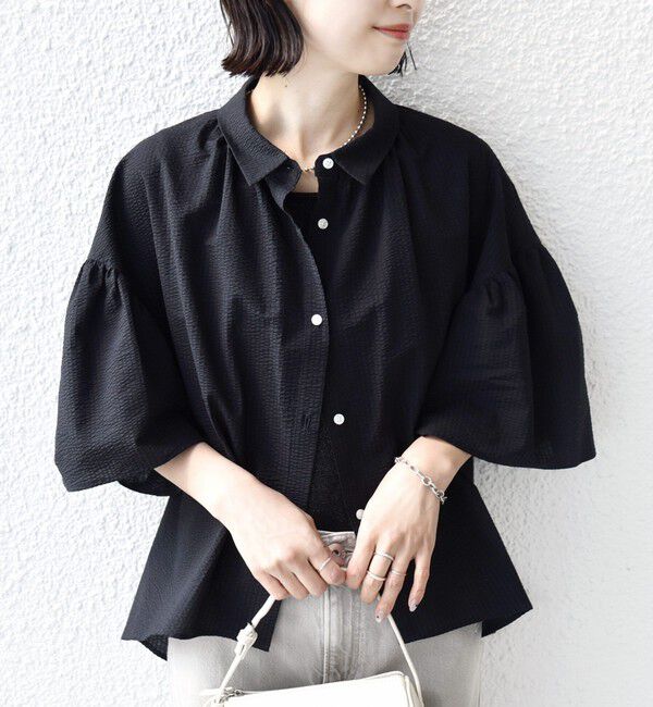 SHIPS for women「【WEB限定】〈手洗い可能〉サッカー ギャザー シャツ 羽織」|シャツ・ブラウス|