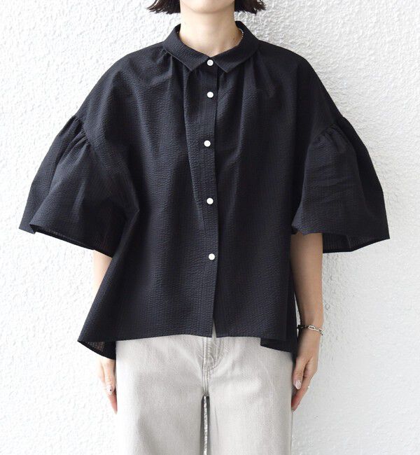 SHIPS for women「【WEB限定】〈手洗い可能〉サッカー ギャザー シャツ 羽織」|シャツ・ブラウス|