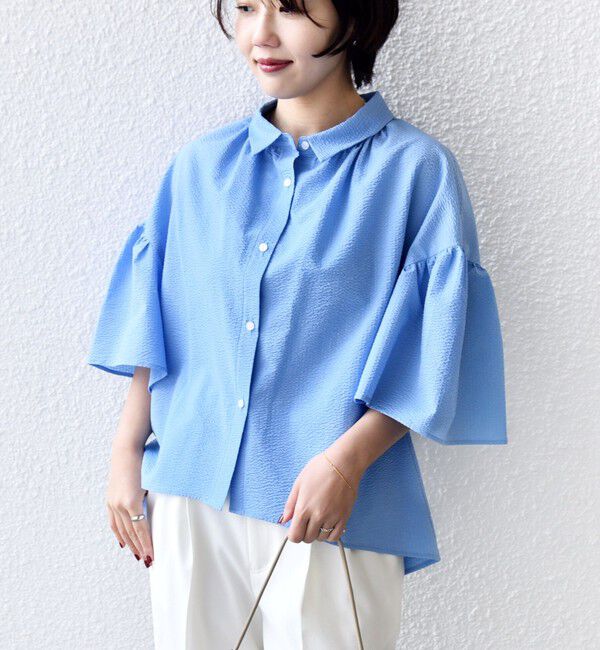 SHIPS for women「【WEB限定】〈手洗い可能〉サッカー ギャザー シャツ 羽織」|シャツ・ブラウス|