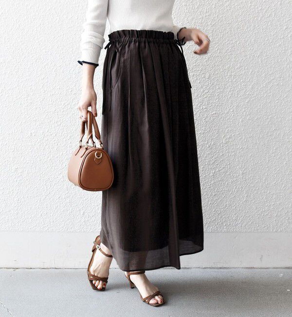 SHIPS any「SHIPS any:〈洗濯機可能〉リネン ミックス シアー ギャザー リボン スカート」|スカート|