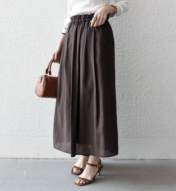 SHIPS any「SHIPS any:〈洗濯機可能〉リネン ミックス シアー ギャザー リボン スカート」|スカート|