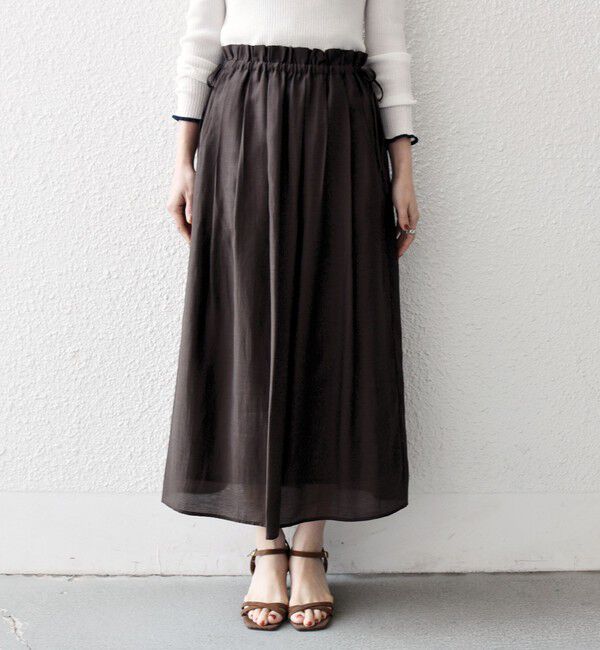 SHIPS any「SHIPS any:〈洗濯機可能〉リネン ミックス シアー ギャザー リボン スカート」|スカート|