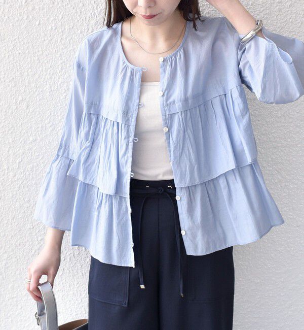 SHIPS Colors 「SHIPS Colors:〈手洗い可能〉コットン キュプラ ティアード 羽織り シャツ」|シャツ・ブラウス|ライトブルー