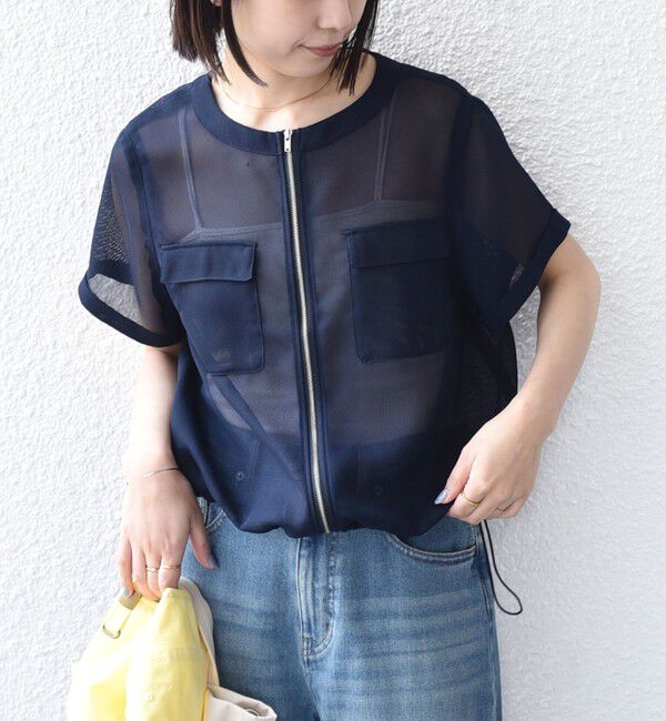 SHIPS Colors 「《予約》SHIPS Colors:〈手洗い可能〉メッシュ 5分袖 ジップ ハオリ◆」|ブルゾン・スタジャン|