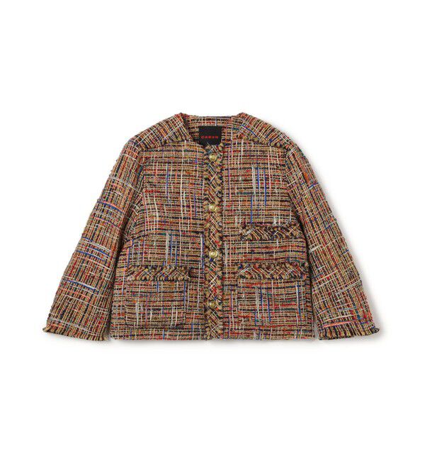 CABaN「マルチツイード フリンジショートジャケット」|ノーカラージャケット|46 ブラウン系